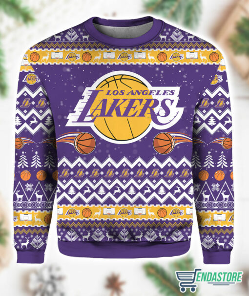 Burgerprint Endas Los Angeles Lakers Ugly Christmas Sweater 1 Los Angeles Lakers Ugly Christmas Sweater