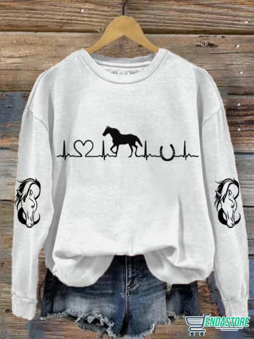 Womens Horse Heartbeat Horse Lover Printed Sweatshirt 1 Women's Horse Heartbeat Horse Lover Printed Sweatshirt