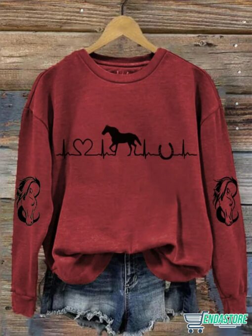 Womens Horse Heartbeat Horse Lover Printed Sweatshirt 4 Women's Horse Heartbeat Horse Lover Printed Sweatshirt