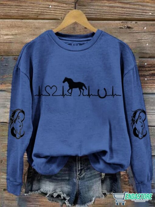 Womens Horse Heartbeat Horse Lover Printed Sweatshirt 5 Women's Horse Heartbeat Horse Lover Printed Sweatshirt