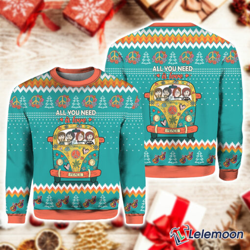 Burgerprint Endas All you need is love hippie peace Christmas sweater 6 All You Need Is Love Hippie Peace Christmas Sweater