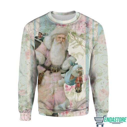 Endas Vintage Pink Santa Claus Print Crew Neck Sweater Vintage Pink Santa Claus Print Crew Neck Sweater